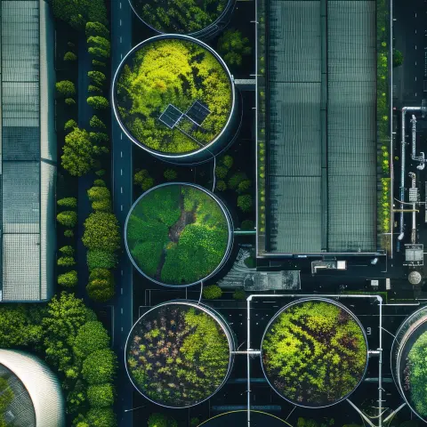 Headerbild Bioökonomie Raffinerie-Anlage von oben, steht für nachhaltige Prozesse in der Bioökonomie im GreenTech-Bereich